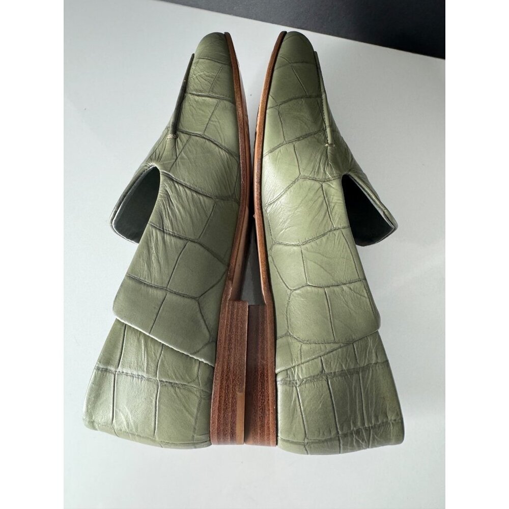 Max Mara Leather Crocodile Print Loafer Flats Green Laris US 8 EU 38 NIB $675 - Picture 10 of 11